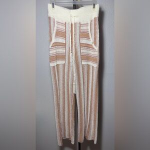 Rip Curl Terry Cloth Striped Pants Cream Tan Sz Small Beach Resort